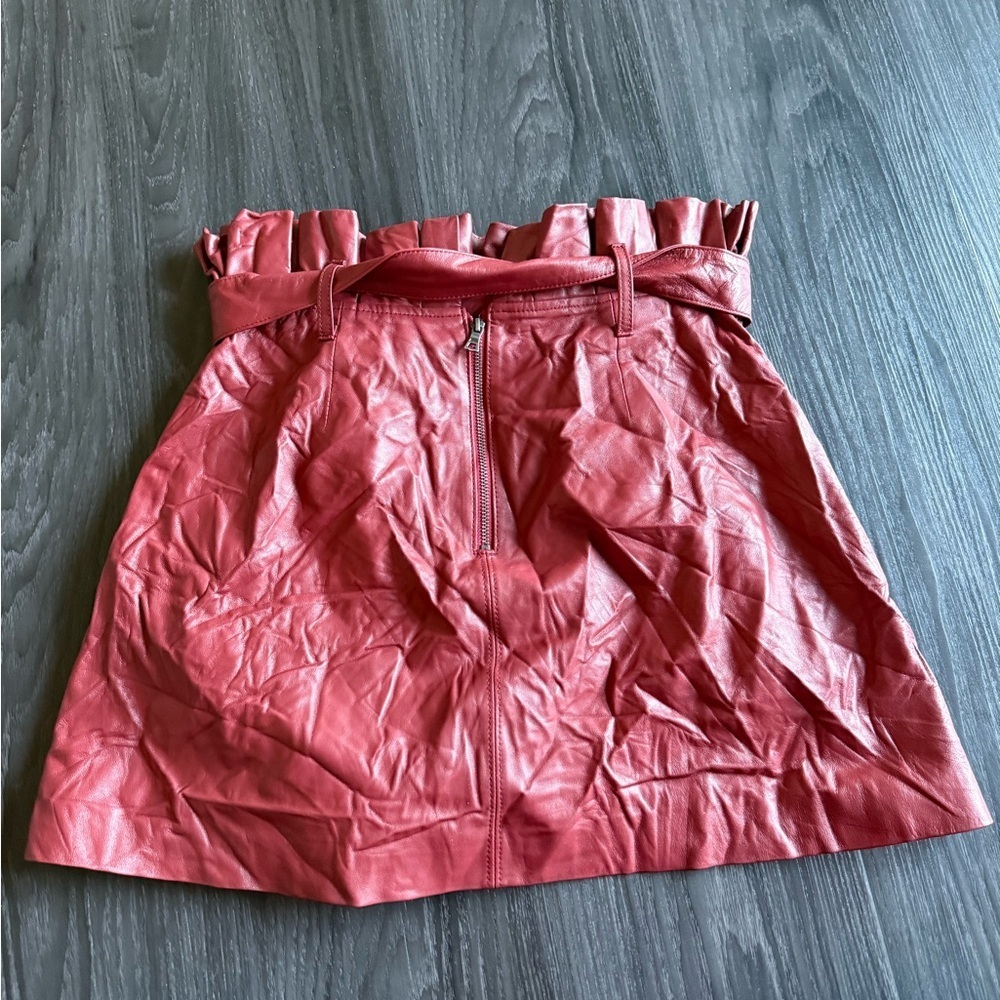Alice + Olivia Deep Red Faux Leather Mini Skirt - Picture 5 of 8